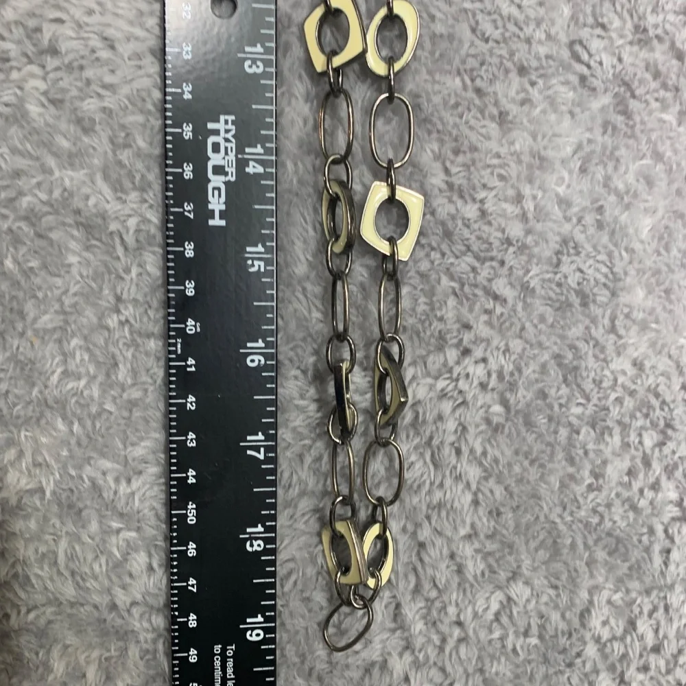 Vintage Silver‎ Tone Chain Belt with Cream Enamel Accents, Adjustable Link Chain